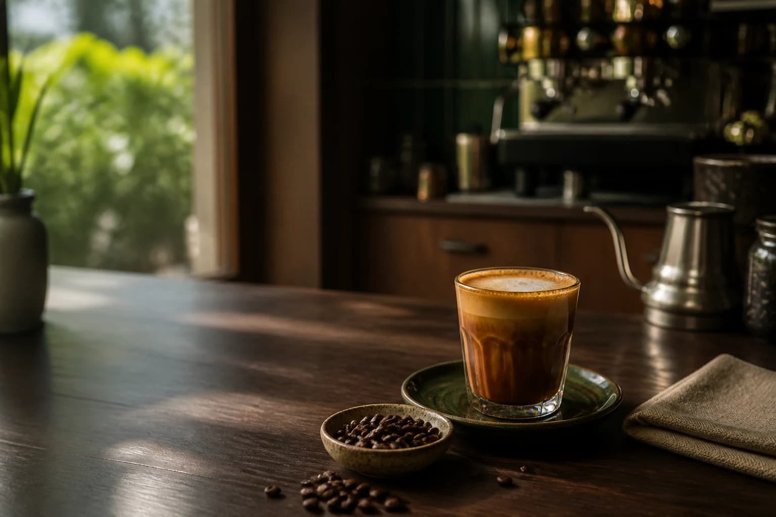Coffee served at a café counter